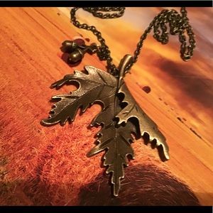 Bronze fall autumn leaf acorns necklace pendant handmade Thanksgiving